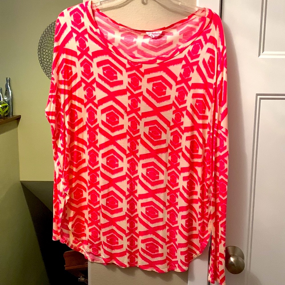 Fantastic Fawn Southwestern Aztec LS Tee L Stretch Pink Cream Stretch Casual